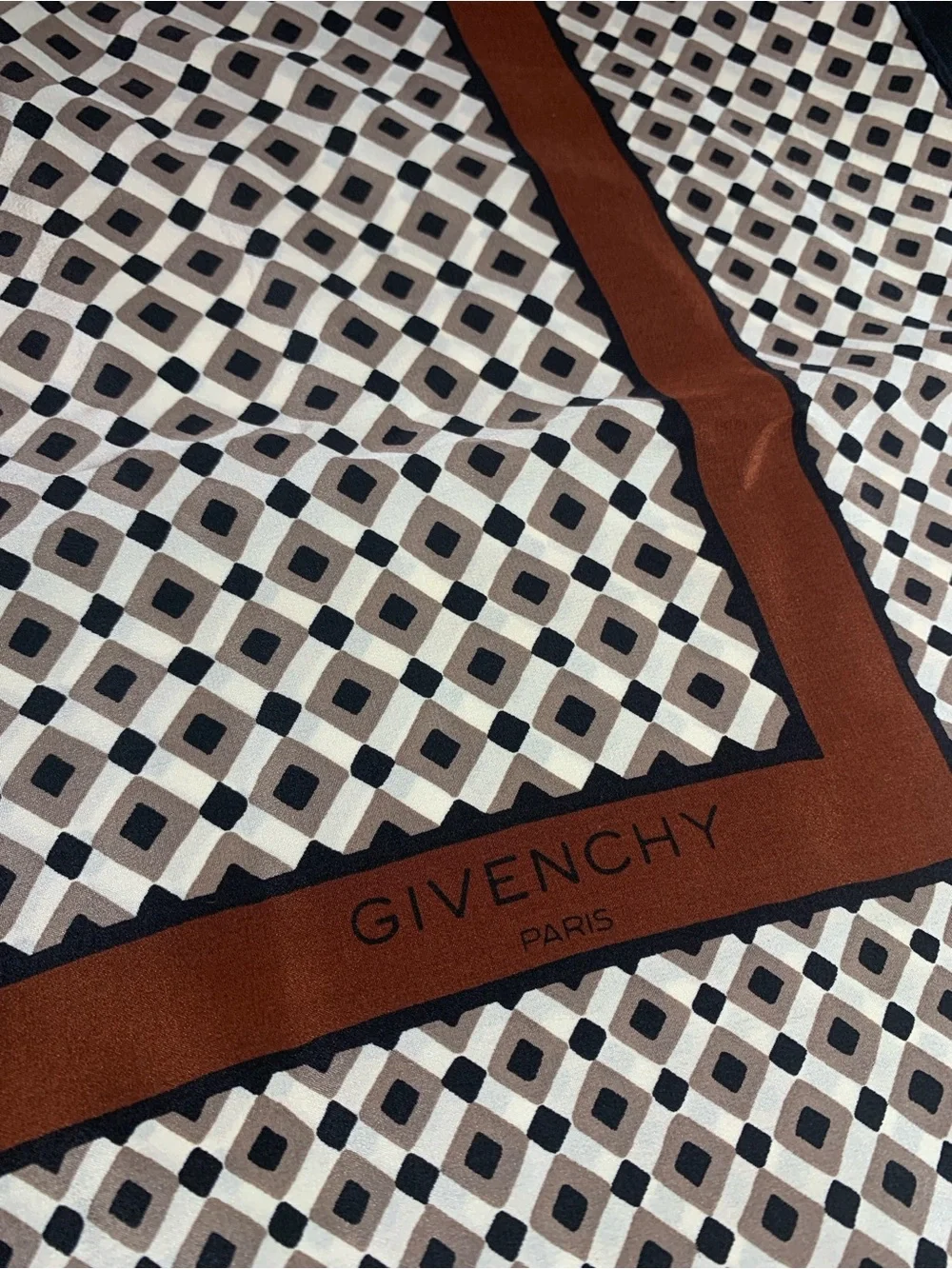 Givenchy Geometric Silk Scarf in Brown, Black & Cream